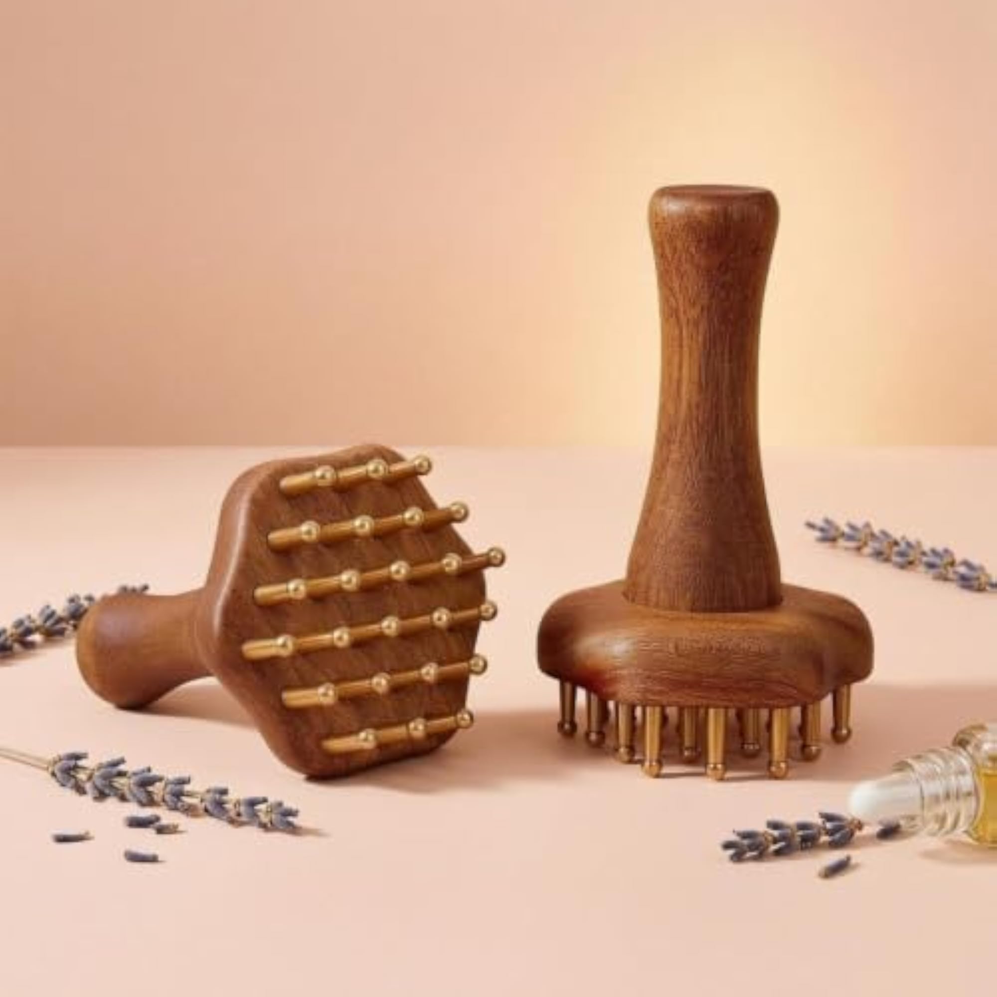 Brass Massage Scraper with Wooden Brush